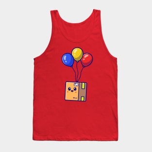 Cute Box Floating With Balloon Vector cartoon Tank Top